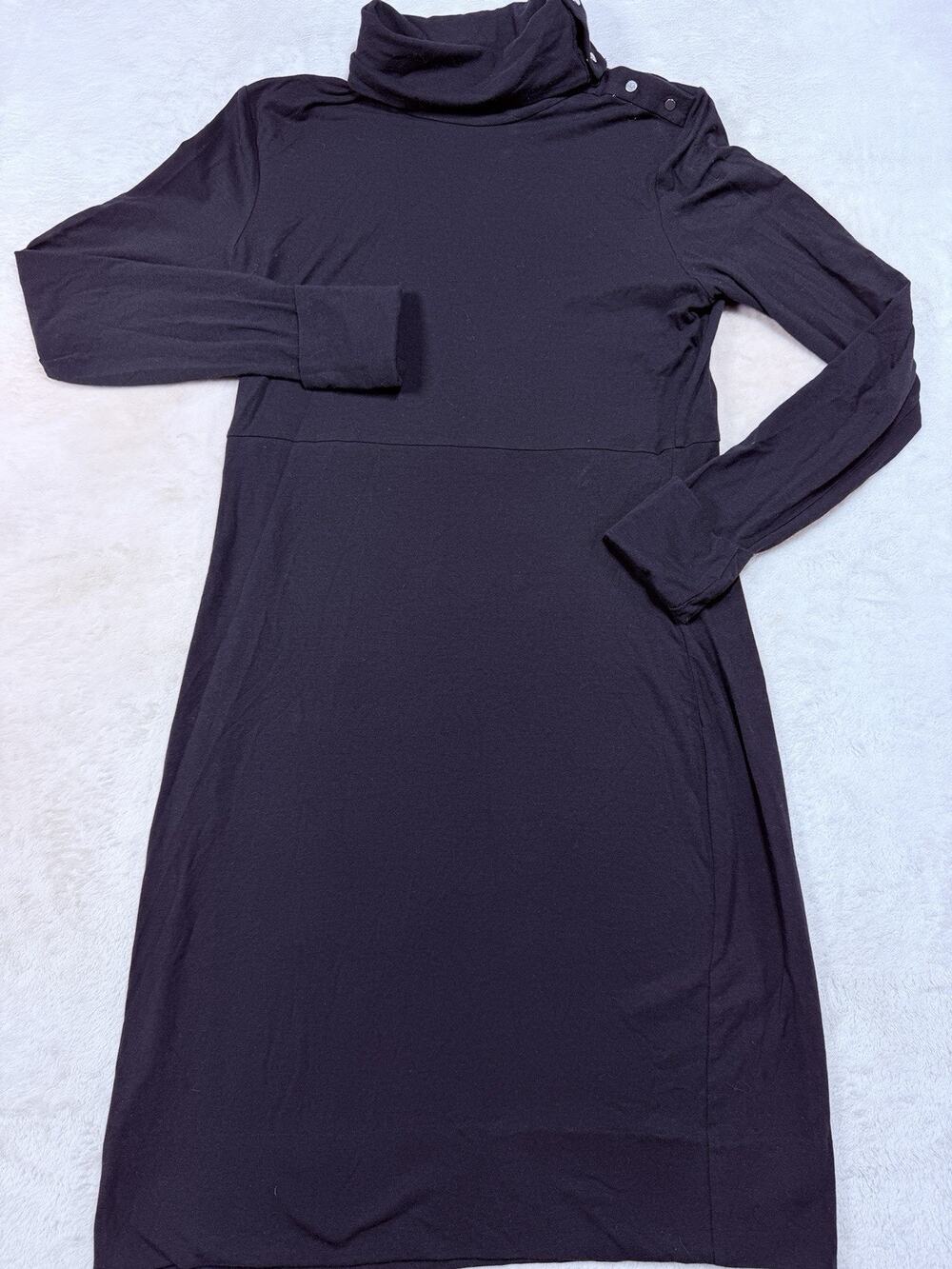 Diane von Furstenberg Black Turtleneck Dress Womens Large Shoulder Snap Midi